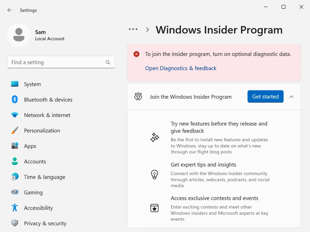 Windows Insider Program modal